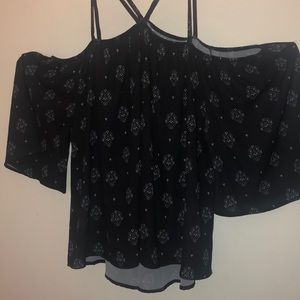 Navy blue paisley print - off the shoulder blouse